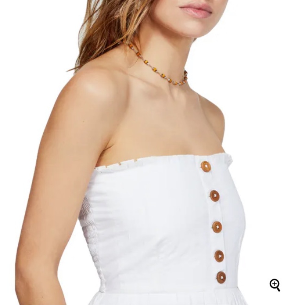 Free People White Button-Front Strapless Midi Dress